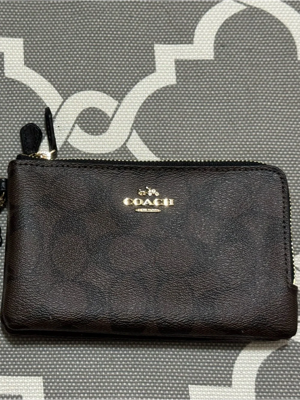 COACH Dark Brown Leather Wristlet with Gold Hardware